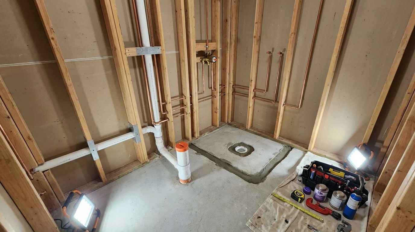 Bathroom rough-in plumbing during remodel by Johns Plumbing LLC in Toa Baja
