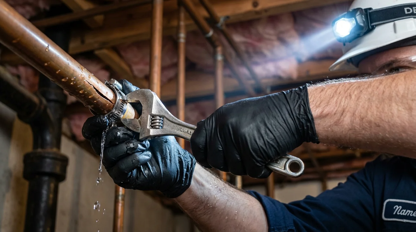 Emergency pipe clamp repair being performed by a Johns Plumbing LLC plumber in Toa Baja