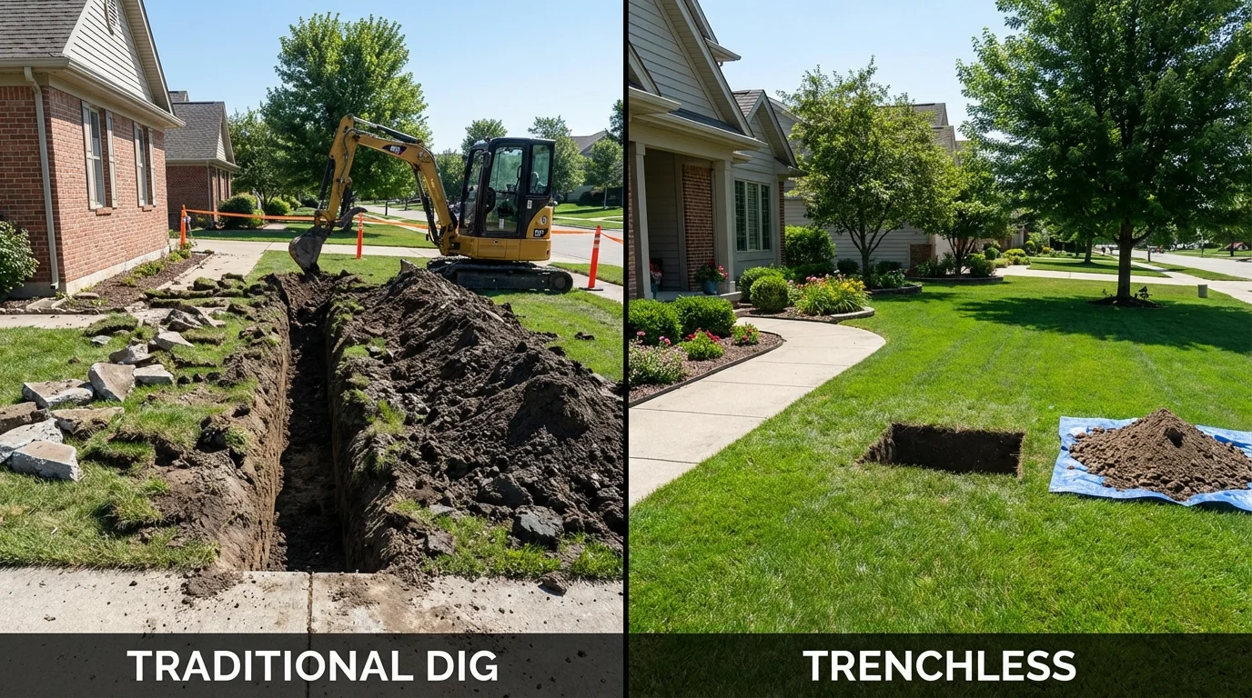 Trenchless sewer repair with minimal yard damage versus traditional excavation in Toa Baja, PR